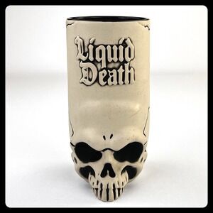 Liquid Death Skull Mug 2023 Tiki Farm Trophy Beige Black Ceramic Barware
